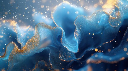 Poster - Turquoise and Gold Abstract Art with Paint Splash Texture