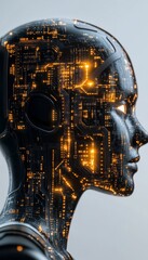 Poster - Digital Human Head, Glowing Circuitry Pattern, Abstract Design, Futuristic Technology, Profile View