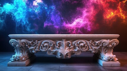 Poster - Intricate Decorative Table Against Colorful Cosmic Background