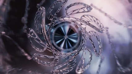 Wall Mural - Abstract background 3D animation shiny glass and metal reflective objects movement rotation play of light.