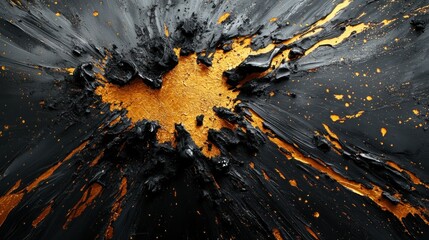 Poster - abstract art with black and gold paint splashes in dramatic style