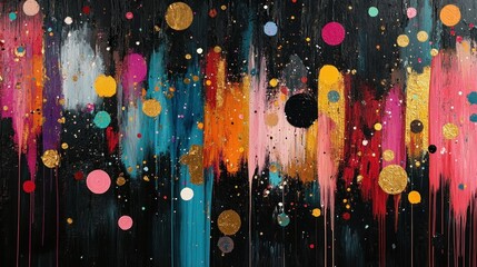 Poster - vibrant abstract art with metallic paint splashes on dark background