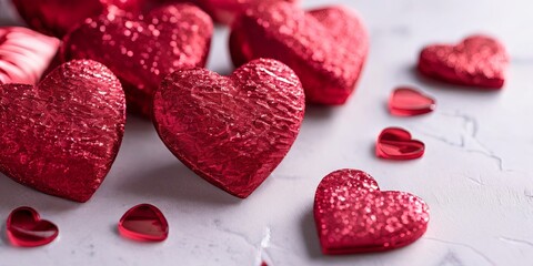 Poster - A bunch of red hearts with glitter on them