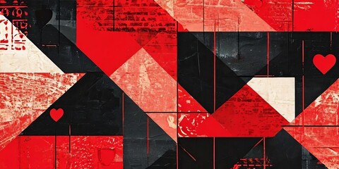 Poster - A red and black abstract painting with a heart in the middle