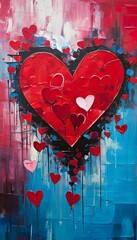 Poster - A painting of a heart with many red hearts surrounding it