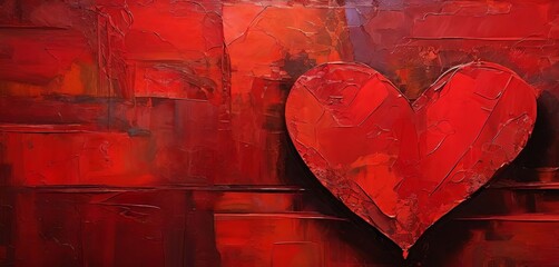 Poster - A red heart is painted on a red background