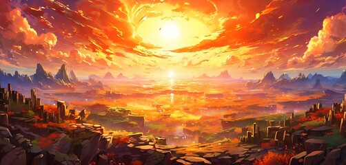 Poster - A beautiful landscape with mountains and a large body of water