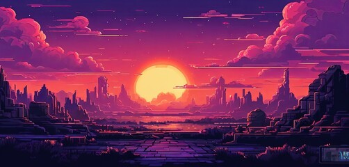 Poster - A beautiful sunset with a large sun in the sky