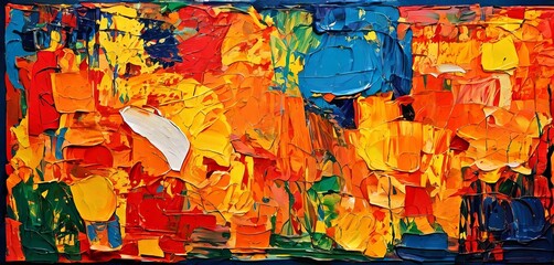 Poster - A painting of a colorful landscape with a blue sky and orange and yellow flowers