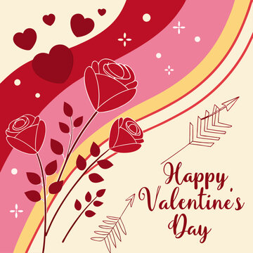 Romantic Valentine's Day Arrangement with Roses and Heart Decorations