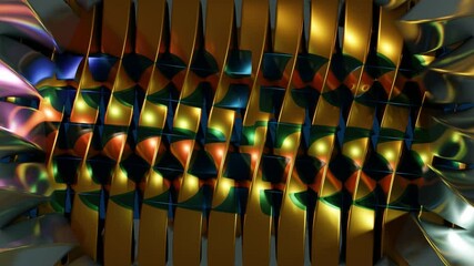 Wall Mural - Abstract background 3D animation shiny glass and metal reflective objects movement rotation play of light.