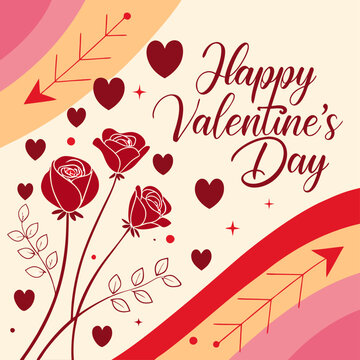Romantic Valentine's Day Arrangement with Roses and Heart Decorations