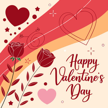 Romantic Valentine's Day Arrangement with Roses and Heart Decorations