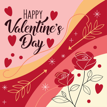 Romantic Valentine's Day Arrangement with Roses and Heart Decorations