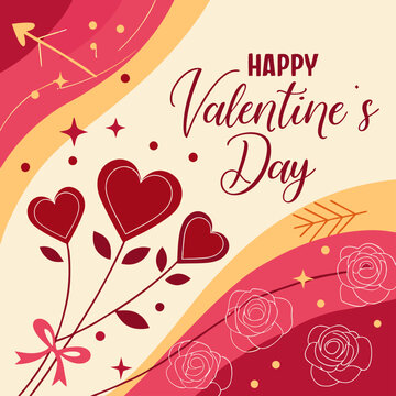 Romantic Valentine's Day Arrangement with Roses and Heart Decorations