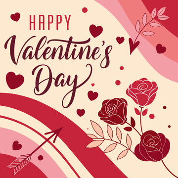 Romantic Valentine's Day Arrangement with Roses and Heart Decorations
