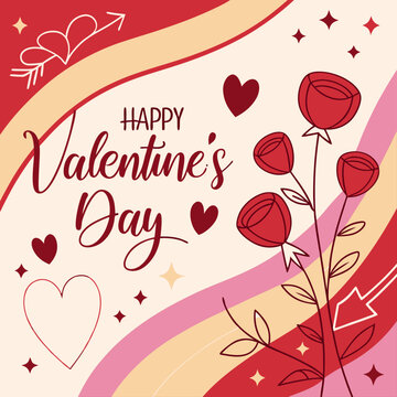 Romantic Valentine's Day Arrangement with Roses and Heart Decorations