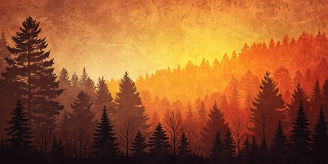 Poster - A painting of a forest with trees in the foreground and background