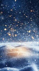 Wall Mural - magical winter night scene with falling snow and sparkling lights.