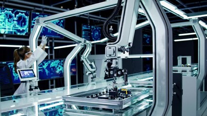 Fototapete - Advanced robotics in a high-tech manufacturing facility with automation and precision assembly