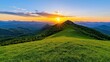 © TimelessClicks - A photostock of a sunrise view of a misty valley with rolling hills, illuminated by warm golden light, symbolizing new beginnings and natural beauty. High Quality