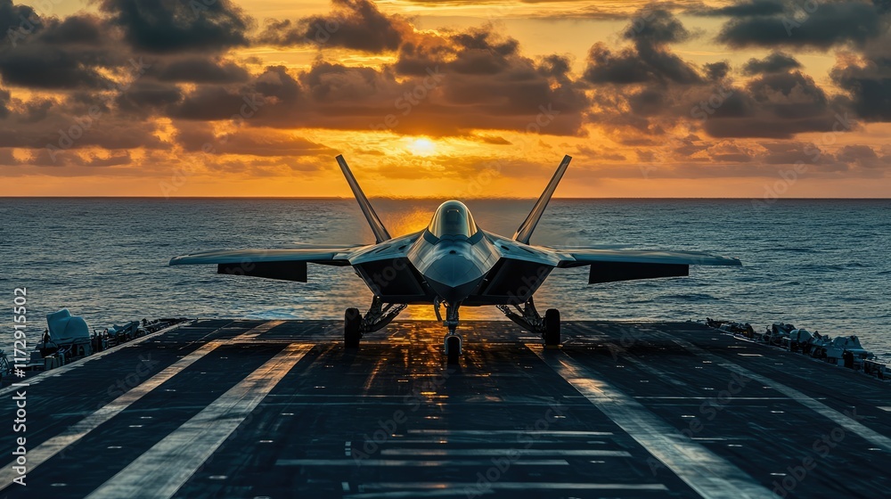 Front view of an F-22 Raptor fighter jet ready to take off from the ...