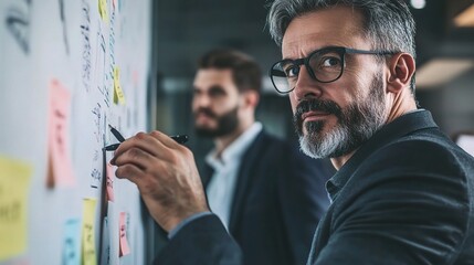 Wall Mural - Business Team Brainstorming Ideas on Whiteboard in Modern Office