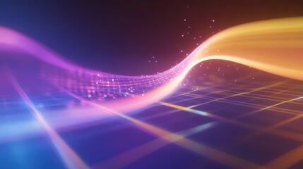 Poster - Abstract glowing wave, digital data stream, grid background.