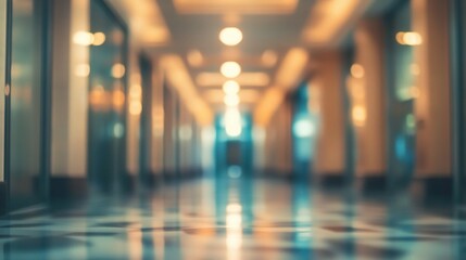 Poster - Abstract Blurred Walkway Inside a Modern Hospital Corridor