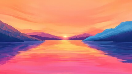 Canvas Print - Vibrant Sunset Over Serene Mountain Lake Landscape