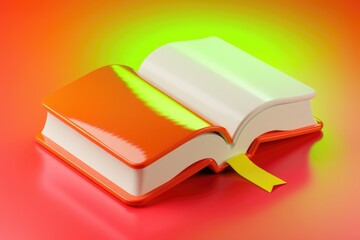 Poster - An open orange book with a yellow bookmark,  illuminated against a vibrant background.