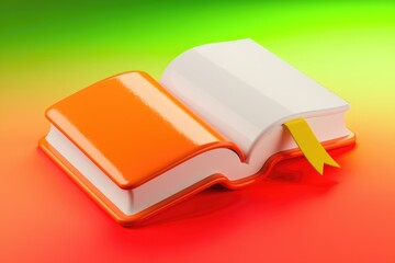 Poster - An open orange book with a yellow bookmark, symbolizing knowledge and learning.