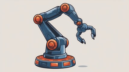 Poster - A stylized robotic arm, dark blue with orange accents, poised for action or precision work.
