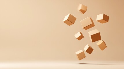Aufkleber - Many cardboard boxes are levitating on a beige background, creating a dynamic and captivating visual suitable for e commerce, logistics, and delivery concepts