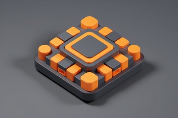 Leinwandbilder - Abstract 3D render of a geometric design featuring orange and gray blocks, creating a layered and complex structure.