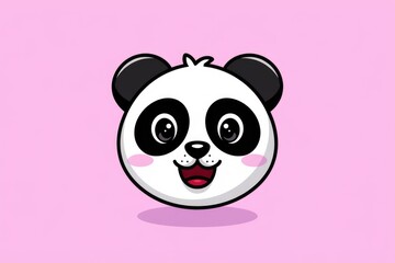 Poster - Adorable cartoon panda face with big eyes and a happy smile on a pink background.