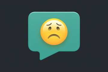 Leinwandbilder - A teal speech bubble displays a 3D yellow emoticon with a sad expression.
