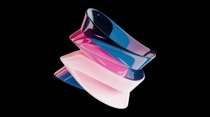 Poster - Abstract 3D rendering of glossy, swirling shapes in pink, blue, and white against a transparent background.