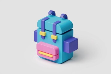 Poster - A colorful 3D rendering of a backpack, ideal for travel or school.