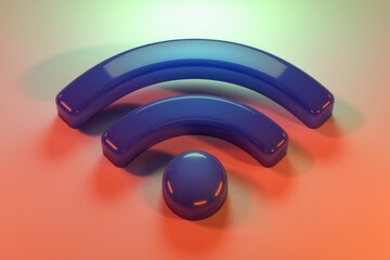 Leinwandbilder - 3D rendering of a glossy blue Wi-Fi symbol, representing internet connectivity.