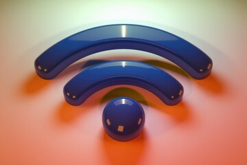 Leinwandbilder - A 3D rendering of a glossy blue Wi-Fi symbol, representing wireless internet connection.
