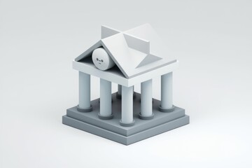Poster - A minimalist 3D model of a temple with a cute cartoon face on its pediment.