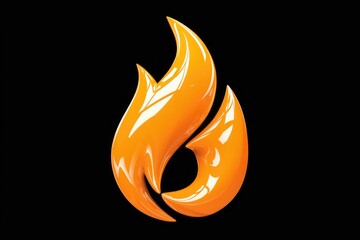 Poster - Abstract glossy orange flame icon on transparent background, symbolic of fire, heat, and energy.