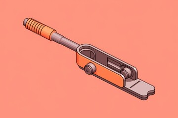Poster - Isometric illustration of a mechanical device with a handle, gears, and a ribbed shaft.