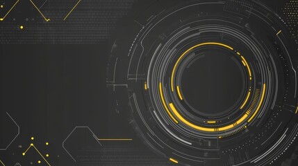 Poster - Abstract digital background with circular patterns and yellow accents on a dark surface.