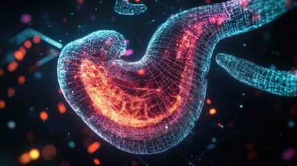 Poster - Futuristic 3D hologram of the human stomach for medical visualization