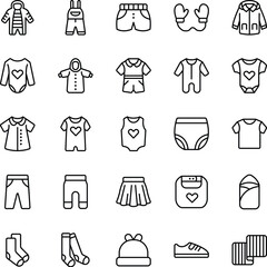 Baby clothes outline vector icons pack