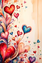 Poster - A vibrant illustration of a whimsical landscape filled with colorful, patterned hearts, wavy lines, and abstract shapes, creating a joyful and celebratory atmosphere