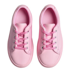 a pair of pink sneakers for girls top view isolated on a white background