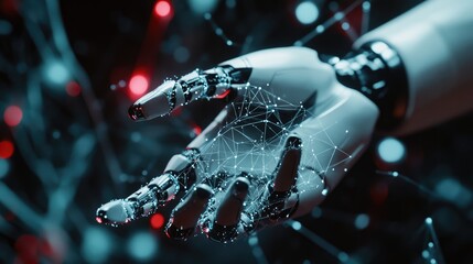 Poster - Futuristic robotic hands connecting in an intricate network